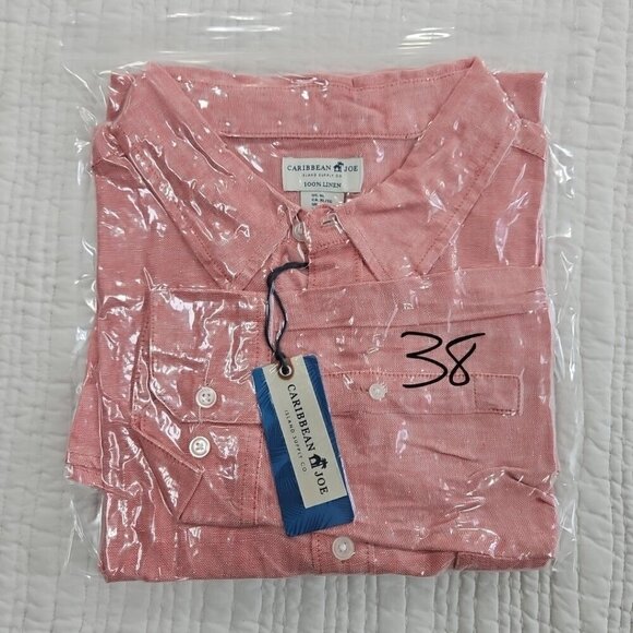 NEW Caribbean Joe 100% Linen Shirt Men's XL Red Long Sleeve Machine Washable NWT - Picture 14 of 14